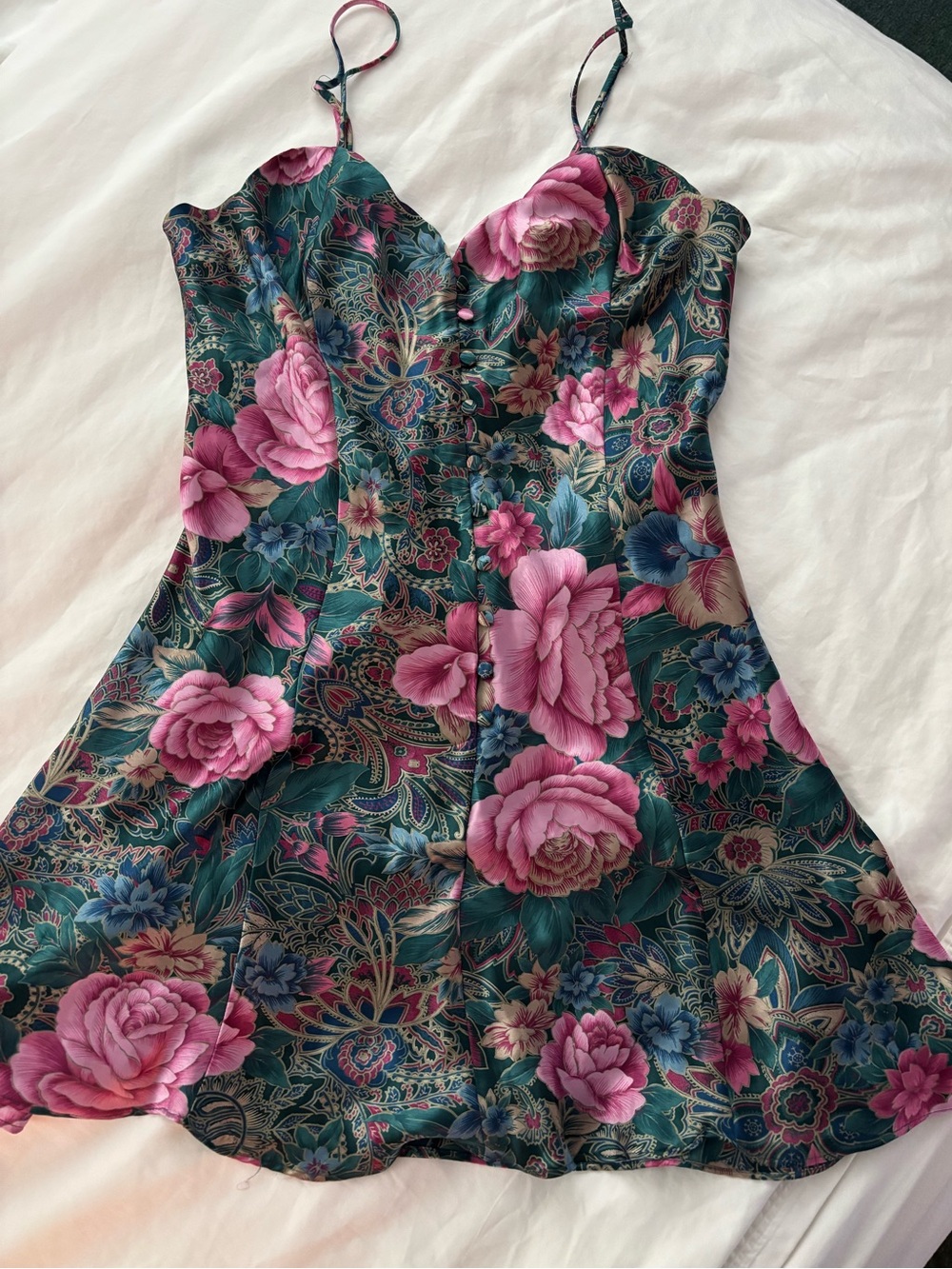Vintage Victorias Secret Womens Lingerie Medium Teal Pink Floral Slip Chemise